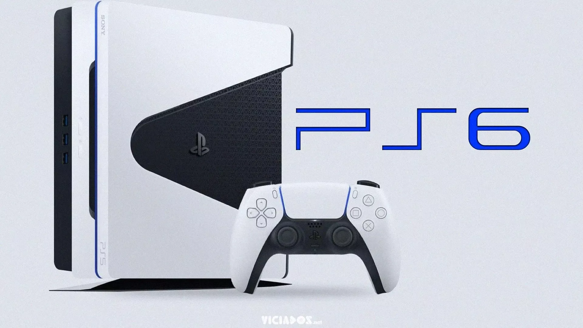 Desain visual PlayStation 6 kombinasi warna putih dan hitam dengan kontroler generasi terbaru.