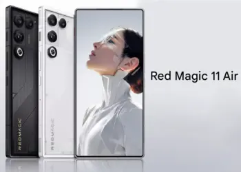 Desain depan dan belakang smartphone gaming RedMagic 11 Air dalam varian warna hitam dan putih.