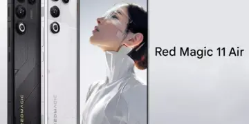 Desain depan dan belakang smartphone gaming RedMagic 11 Air dalam varian warna hitam dan putih.