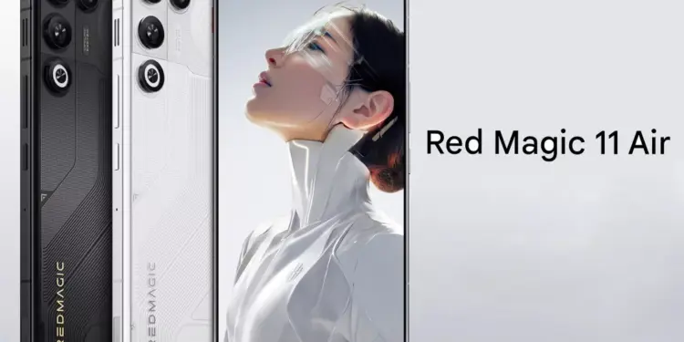 Desain depan dan belakang smartphone gaming RedMagic 11 Air dalam varian warna hitam dan putih.