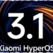 Logo resmi Xiaomi HyperOS 3.1 dengan latar belakang abstrak pusaran warna biru dan oranye yang elegan.