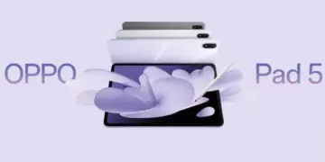 Poster resmi Oppo Pad 5 yang menunjukkan tumpukan varian tablet dengan aksesori smart stylus untuk menunjang multitasking dan kreativitas.