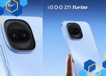 Poster promosi iQOO Z11 Turbo varian warna biru yang menonjolkan fitur kamera utama 200 MP dengan kemampuan lossless zoom 4x.