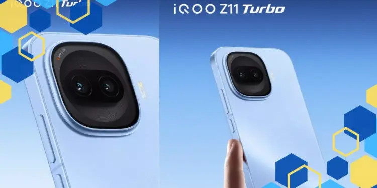 Poster promosi iQOO Z11 Turbo varian warna biru yang menonjolkan fitur kamera utama 200 MP dengan kemampuan lossless zoom 4x.