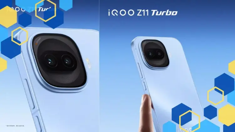 Poster promosi iQOO Z11 Turbo varian warna biru yang menonjolkan fitur kamera utama 200 MP dengan kemampuan lossless zoom 4x.