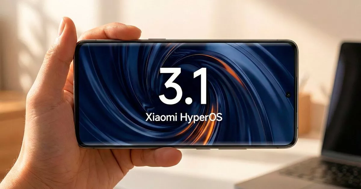 Tampilan layar penuh smartphone yang sedang menjalankan antarmuka HyperOS 3.1 dengan bezel sangat tipis.