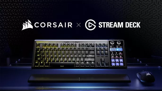 Gedung pameran CES 2026 tempat Corsair memperkenalkan keyboard gaming Galleon 100 SD.