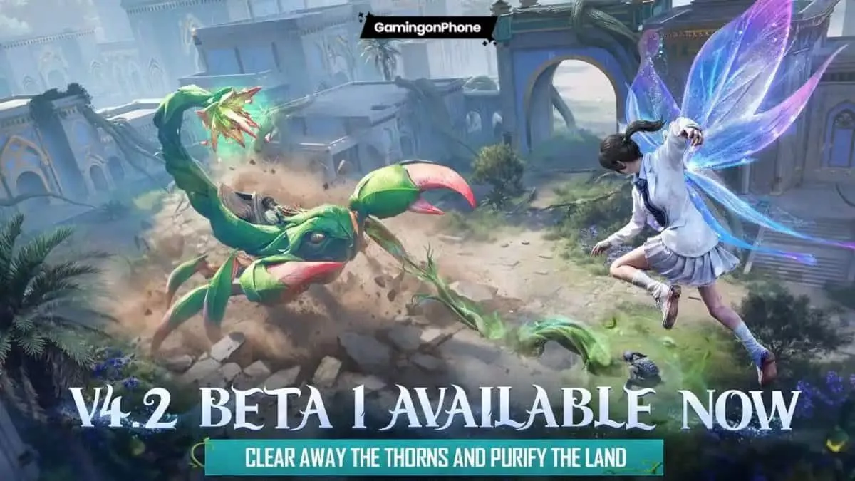 Karakter dengan sayap peri bertarung melawan kalajengking raksasa di mode Beta 1 PUBG Mobile Update v4.2.