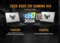 ASUS TUF Gaming A14 model FA401EA dan FA401GM di CES 2026 dengan prosesor AMD Ryzen AI MAX dan chiplet design.