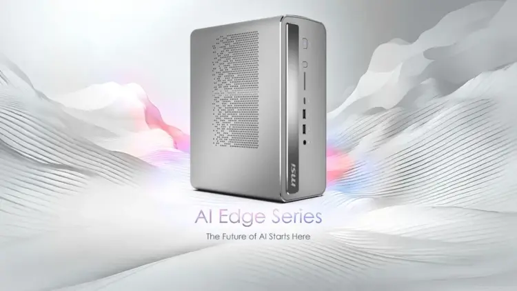 Mini PC MSI AI Edge Series desktop dengan sasis perak kompak, solusi AI powerhouse terbaru yang diperkenalkan di CES 2026.