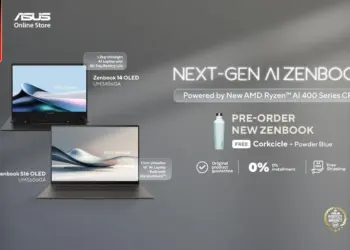 Ilustrasi promo pre-order Laptop AI Zenbook terbaru seri ASUS Zenbook S16 dan 14 OLED dengan penawaran bonus Corkcicle.
