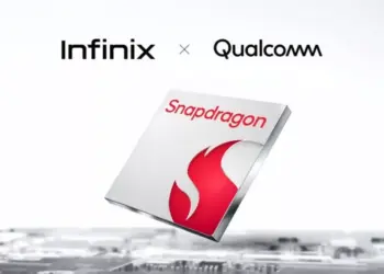 Logo kolaborasi Infinix x Qualcomm Snapdragon untuk smartphone flagship terbaru 2026.