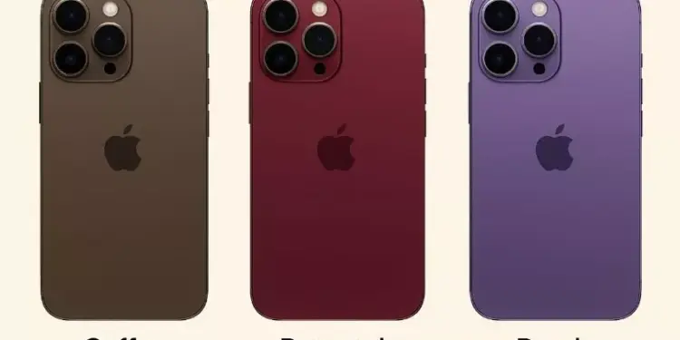 Tiga varian warna iPhone 18 Pro: Coffee, Burgundy, dan Purple dengan modul kamera khas Apple.