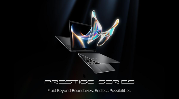 Laptop MSI Prestige Series terbaru dengan desain elegan dan tipis, menampilkan performa prosesor Intel Core Ultra Series 3.