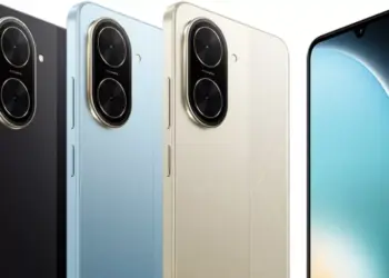 Tiga pilihan warna POCO C81 Pro yang elegan, hitam, biru muda, dan emas, sebagai alternatif HP murah selain Samsung Galaxy A27 5G.