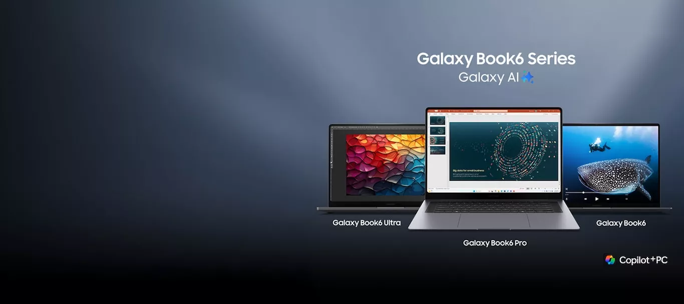 Banner resmi Samsung Galaxy Book6 Series yang menampilkan model Ultra, Pro, dan reguler.