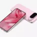 Gambar render Google Pixel 10a warna pink memperlihatkan sisi layar depan dan modul kamera belakang.