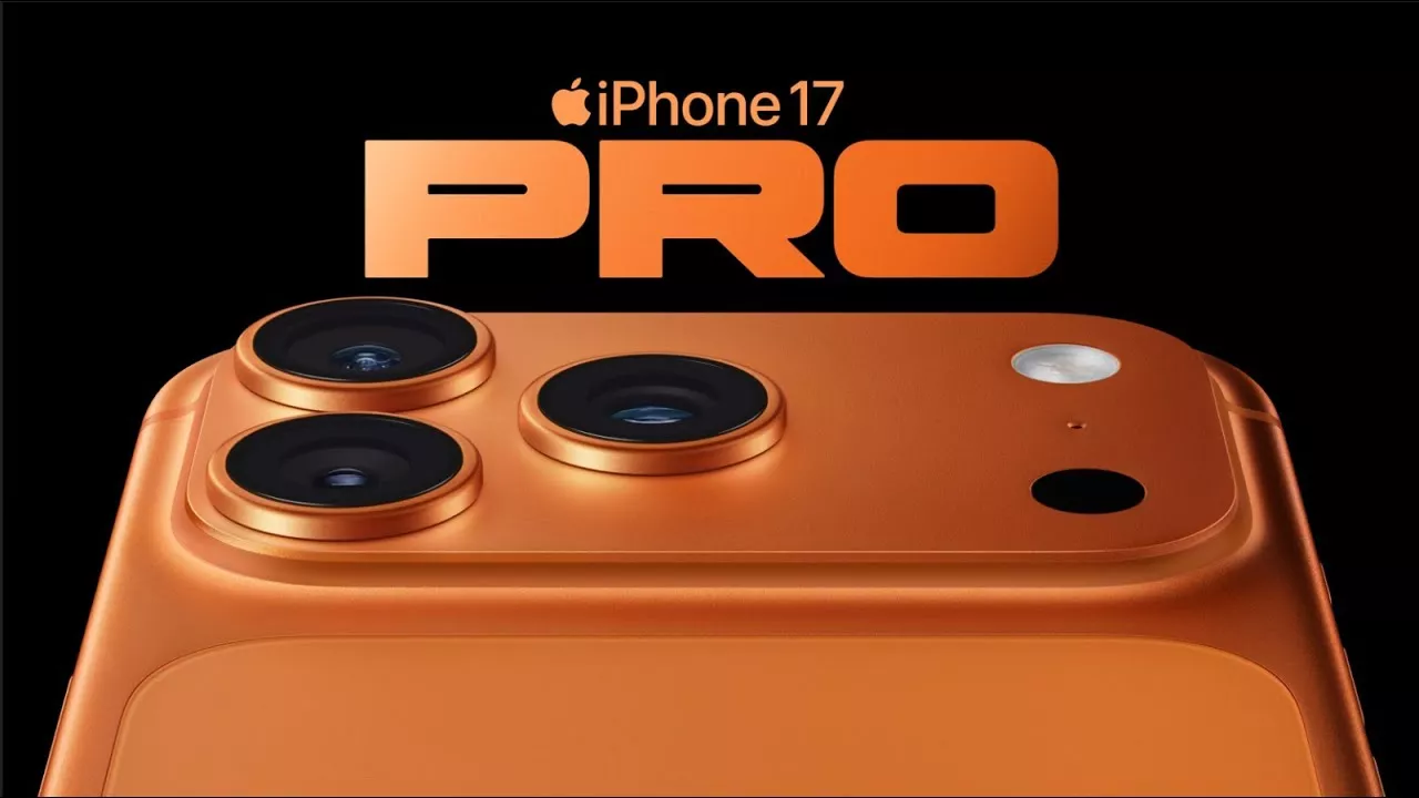 Poster konsep iPhone 17 Pro dengan varian warna tembaga atau copper yang elegan.