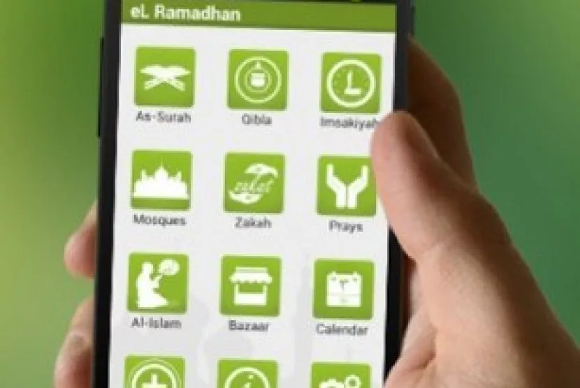 Menu utama aplikasi eL Ramadhan yang menyediakan fitur Al-Qur'an, kiblat, imsakiyah, hingga info zakat.