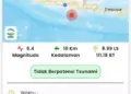 Info grafis BMKG mengenai kekuatan Gempa Pacitan magnitudo 6.4 dengan kedalaman 10 km.