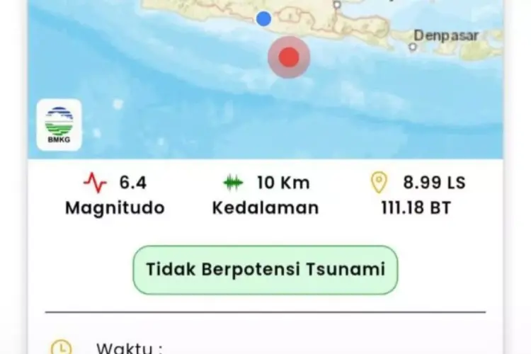 Info grafis BMKG mengenai kekuatan Gempa Pacitan magnitudo 6.4 dengan kedalaman 10 km.