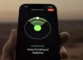 Tampilan antarmuka fitur Emergency SOS via Satelit pada layar iPhone yang menunjukkan status koneksi ke satelit.