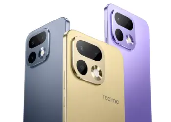 Tiga varian warna realme 16 series: Biru, Emas, dan Ungu dengan modul kamera kotak yang elegan.