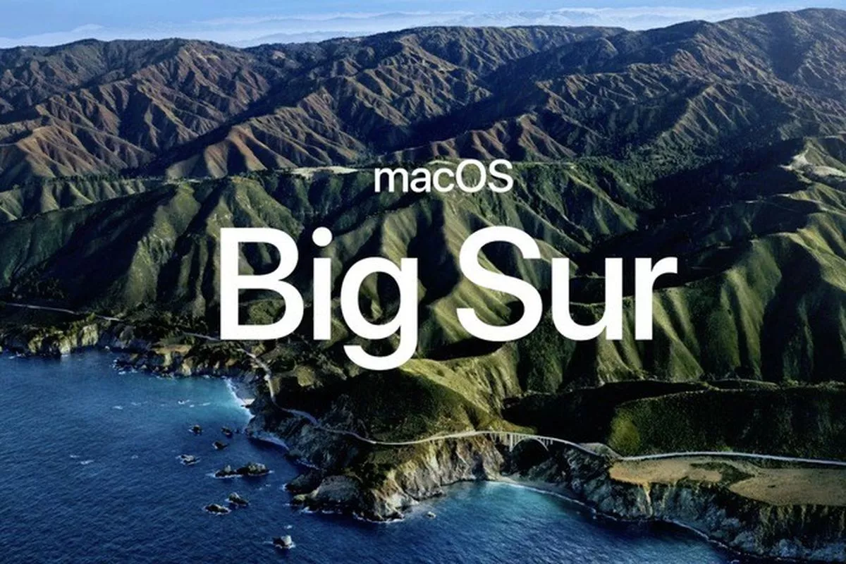 Pemandangan pesisir pantai Big Sur California sebagai wallpaper resmi macOS Big Sur.