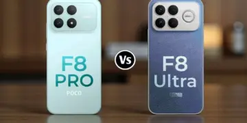 Tampilan Poco F8 Pro warna hijau toska dengan boks penjualan resmi berwarna kuning khas Poco.