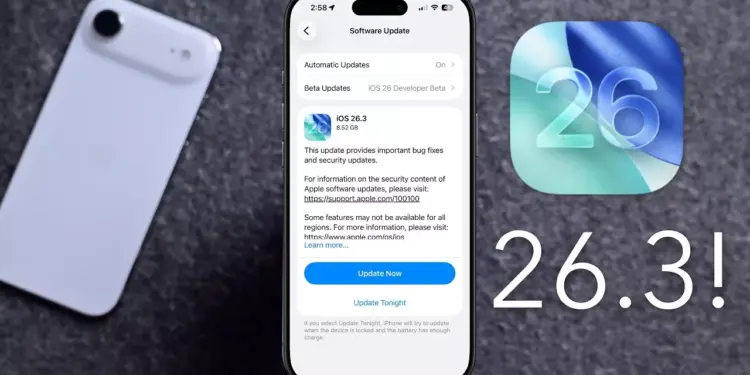 Tampilan menu Software Update pada iPhone yang menunjukkan ketersediaan iOS 26.3.
