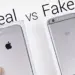 Perbandingan langsung iPhone asli vs palsu dengan tulisan Real vs Fake untuk panduan perbedaan iPhone ori dan KW.