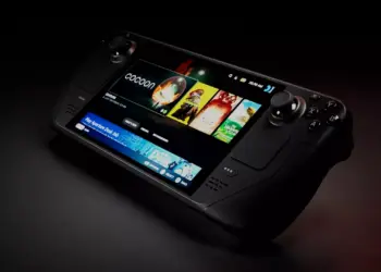 Detail bodi kokoh Steam Deck di bawah pencahayaan minim, merepresentasikan sulitnya mendapatkan unit baru di tahun 2026.