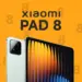 Poster bocoran Xiaomi Pad 8 dengan desain modul kamera belakang ganda dan latar belakang oranye.