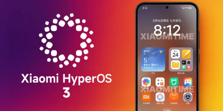 Tampilan beranda antarmuka HyperOS 3 pada smartphone Xiaomi dengan widget baru yang interaktif.