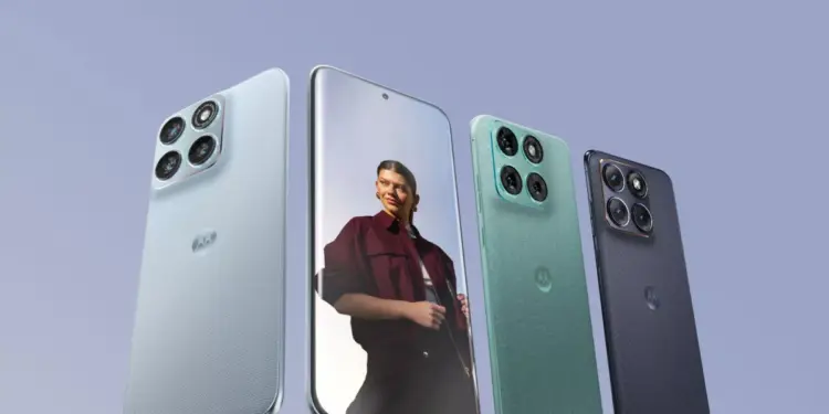 Deretan varian warna Motorola Edge 70 Fusion dengan layar lengkung dan modul kamera belakang empat lensa.