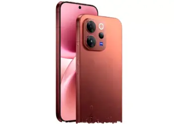 Render Vivo V70 memperlihatkan layar depan dengan punch-hole dan kamera belakang berlogo ZEISS.