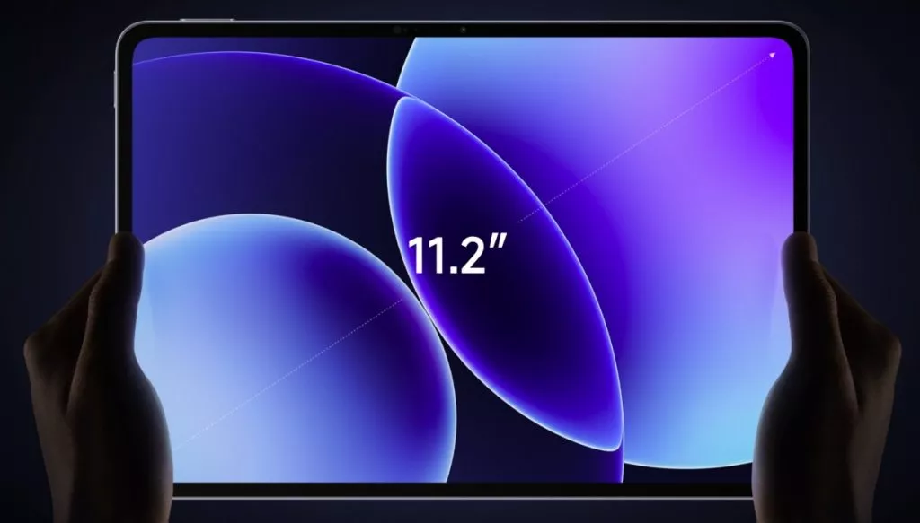 Tampak depan layar Xiaomi Pad 8 dengan ukuran diagonal 11.2 inci dan bezel yang sangat tipis.