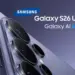 Bocoran poster resmi Samsung Galaxy S26 Ultra warna ungu menampilkan desain modul kamera baru tiga tingkat yang menyatu dengan dukungan fitur Galaxy AI.