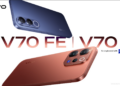 Poster promo vivo V70 Series yang menampilkan vivo V70 FE warna biru dan vivo V70 warna perunggu dengan teknologi kamera ZEISS.