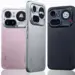 Tiga unit Nothing Phone 4a Pro dalam varian warna Pink, Abu-abu, dan Hitam menunjukkan desain modul kamera belakang yang unik dengan layar dot matrix.