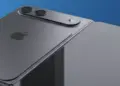 Bocoran desain modul kamera iPhone Fold dengan bodi titanium abu-abu gelap yang elegan.