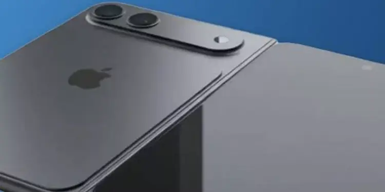 Bocoran desain modul kamera iPhone Fold dengan bodi titanium abu-abu gelap yang elegan.