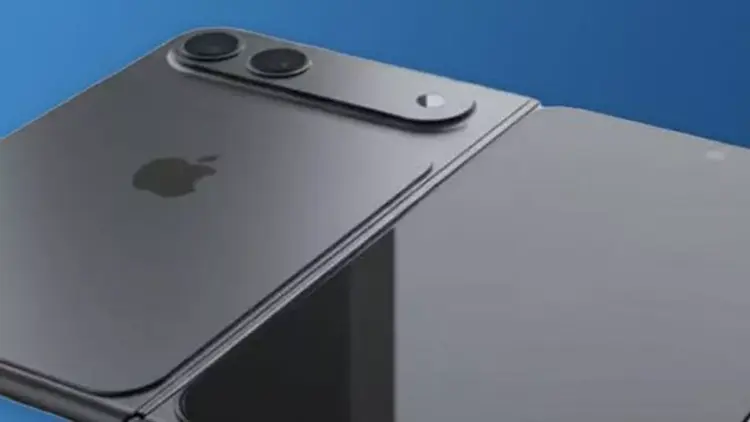 Bocoran desain modul kamera iPhone Fold dengan bodi titanium abu-abu gelap yang elegan.