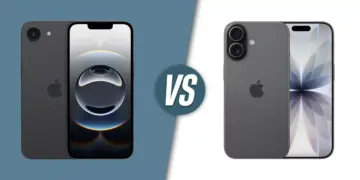 Perbandingan sisi depan dan belakang iPhone 17e vs iPhone 17 dalam varian warna hitam.