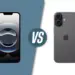 Perbandingan sisi depan dan belakang iPhone 17e vs iPhone 17 dalam varian warna hitam.