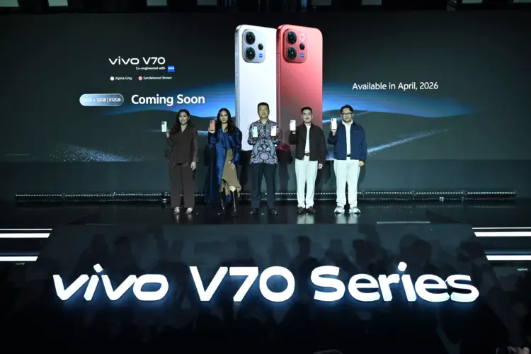 Jajaran manajemen vivo Indonesia berfoto bersama saat peluncuran resmi vivo V70 Series yang akan tersedia pada April 2026.
