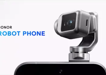 Modul kamera robotik Honor Robot Phone yang bisa bergerak dan berputar otomatis.