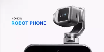 Modul kamera robotik Honor Robot Phone yang bisa bergerak dan berputar otomatis.