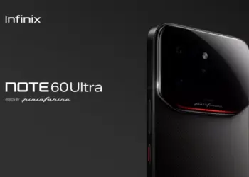 Poster resmi Infinix Note 60 Ultra Design by Pininfarina dengan bodi belakang hitam bertekstur karbon dan modul kamera besar yang elegan.