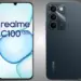 Tampilan depan dan belakang Realme C100 5G menunjukkan layar waterdrop notch dan modul tiga kamera belakang yang elegan.